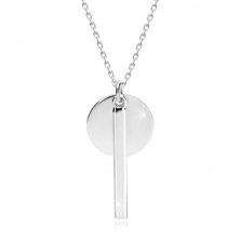 925 Silber Halskette - glitzernde Kette, glänzender Kreis mit Rechteck