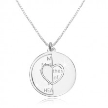 Halskette aus 925 Silber - eckige Kette, flache Kreise, Herz und Aufschrift