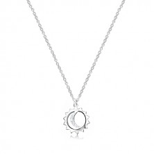 925 Silber Halskette - Anhänger an Kette, Sonnenumriss und Mond mit Zirkonen