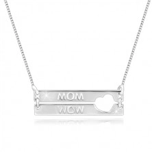 Halskette aus 925 Silber - Rechtecke mit herzförmigem Ausschnitt, Aufschrift "MOM"