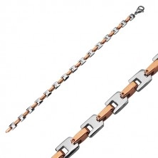 Stahl Armband - rechtwinklig verbundene U-Glieder in rosé-goldener und silberner Farbe, 6 mm
