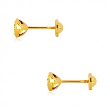 14K Gelbgold Ohrringe - gelber Zirkon in Fassung, Ohrstecker mit Schraubverschluss, 5 mm