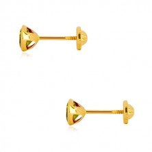 585 Gold Ohrringe - runder Zirkon in grüner Farbe, Ohrstecker mit Schraubverschluss, 5 mm