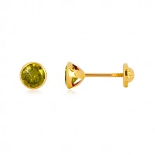 585 Gold Ohrringe - runder Zirkon in grüner Farbe, Ohrstecker mit Schraubverschluss, 5 mm