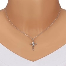 925 Silber Halskette - glänzendes Kreuz mit Unendlichkeits-Symbol, klare Diamanten