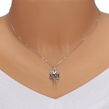 925 Silber Halskette - geschnitzter Engel, Herz mit einem klaren Diamanten