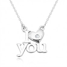 Brillant Halskette, 925 Silber, "I heart you", Kette aus ovalen Gliedern