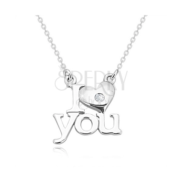 Brillant Halskette, 925 Silber, "I heart you", Kette aus ovalen Gliedern