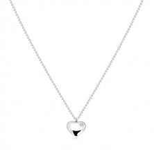 925 Silber Halskette - glänzendes Herz mit Stern und einem Diamanten