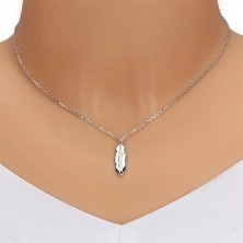 925 Silber Halskette - glänzende Feder mit einem klaren runden Brillanten, glitzernde Kette
