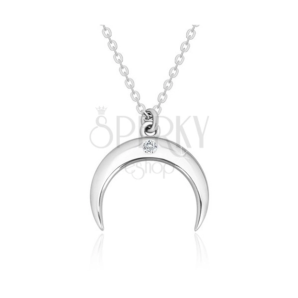 Brillant Halskette, 925 Silber - umgekehrter Halbmond mit einem klaren Diamanten
