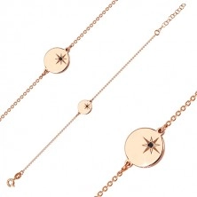 925 Silber Set, rosé-goldener Farbton - Armband und Halskette, Kreis, Polarstern und Diamant