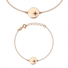 925 Silber Set, rosé-goldener Farbton - Armband und Halskette, Kreis, Polarstern und Diamant
