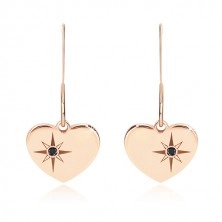 Schwarzer Diamant - 925 Silber Ohrringe, symmetrisches Herz in rosé-goldener Farbe, Nordstern