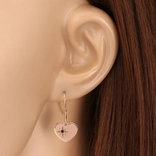 Schwarzer Diamant - 925 Silber Ohrringe, symmetrisches Herz in rosé-goldener Farbe, Nordstern