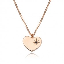 Set in rosé-goldener Farbe, 925 Silber - Ohrringe und Halskette, Herz mit Polarstern und einem Diamanten