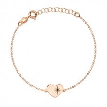 925 Silber Set, rosé-goldener Farbton - Armband und Ohrringe, Herz mit Polarstern und einem Diamanten