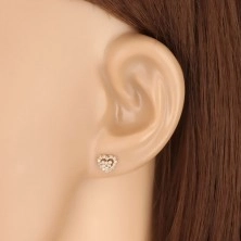 Ohrringe aus 9K Gelbgold - transparente Zirkone, Herz und Herzumriss