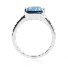 925 Silber Ring - Zirkon Quadrat in dunkelblauer Farbe und klare Zirkone