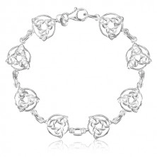 Armband aus 925 Silber - dreizackige keltische Knoten in einem Kreis, einfache Glieder