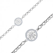 925 Silber Armband - Kreis mit dekorativ geschnitzter Blume und Zirkonen