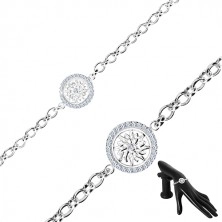 925 Silber Armband - Kreis mit dekorativ geschnitzter Blume und Zirkonen