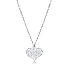 925 Silber Dreier-Set - symmetrisches Herz mit Zirkonen, in Reihen verbundene Kette