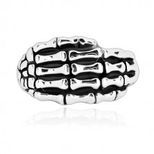 Ring aus 925 Silber - detailliert geformtes Hand-Skelett, glänzende Ringschiene, Patina