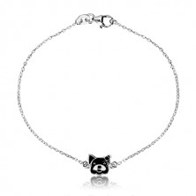 925 Silber Armband - glänzende Kette, Hund mit Glasur in schwarzer Farbe
