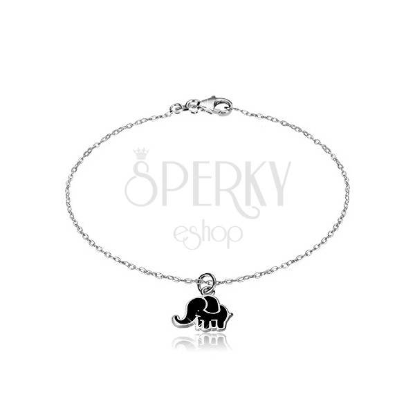 925 Silber Armband - glitzernde Kette, Elefant mit schwarzer Glasur geschmückt
