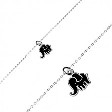 925 Silber Armband - glitzernde Kette, Elefant mit schwarzer Glasur geschmückt