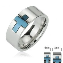 Ring aus Edelstahl geschmückt mit blauem Kreuz
