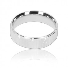 925 Silber Ehering - geriffelte Oberfläche, glänzende dreiecksförmige Einschnitte, 6 mm