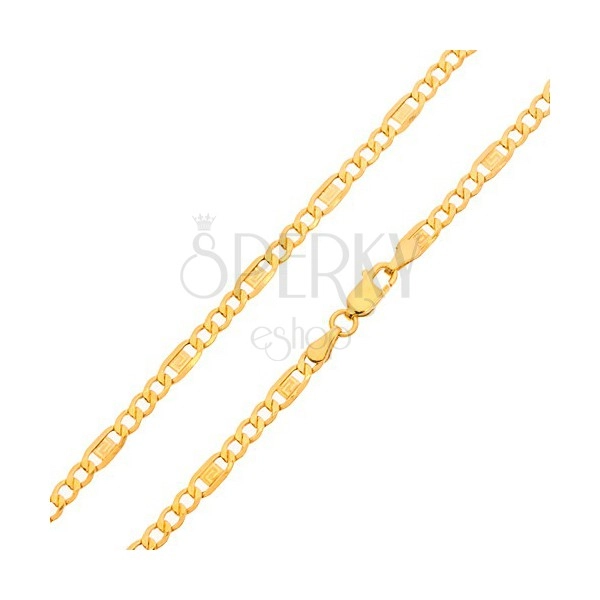 Goldkette - drei ovalförmige Augen, Glied mit griechischem Schlüssel, 600 mm