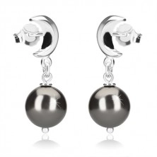 925 Silber Ohrringe - glänzender Halbmond und Kugel in Hämatit-Farbe, Ohrstecker