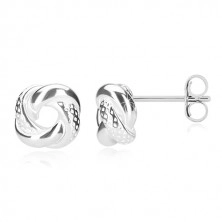 925 Silber Ohrringe - glänzender Knoten mit asymmetrischen Vertiefungen, Ohrsteckerverschluss