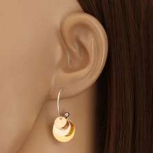 925 Silber Ohrringe - glänzender Bogen und drei Kreise in kupferner, silberner und goldener Farbe