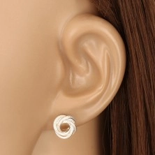 925 Silber Ohrringe - glänzender Knoten mit Einschnitten, schmale Linien, Ohrsteckerverschluss