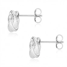 925 Silber Ohrringe - glänzender Knoten mit Einschnitten, schmale Linien, Ohrsteckerverschluss