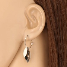 925 Silber Ohrringe - drei längliche Blätter an einem schmalen Bogen, Ohrsteckerverschluss
