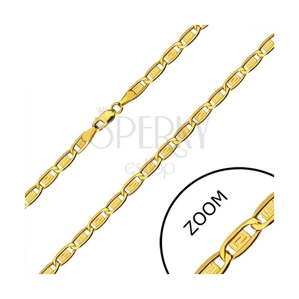 585 Gold Kette - längliche Glieder, Elemente mit griechischem Schlüssel, 550 mm
