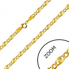 14K Gelbgold Kette - flache Glieder, strahlenförmige Einschnitte, sechseckige Glieder, 500 mm