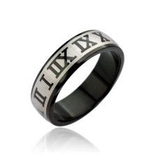 Stahl Ring in schwarzer Farbe, römische Zahlen