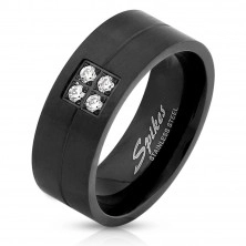 Ring aus Stahl in schwarzer Farbe - vier glitzernde Zirkone, 8 mm