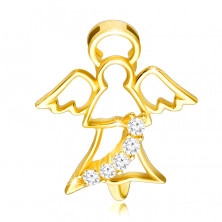 Anhänger aus 375 Gold – ein Engel mit ausgeschnittenen Flügeln und einem Zirkon Streifen