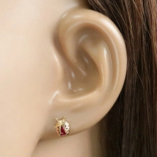 Ohrringe aus 9K Gold – Marienkäfer mit Pünktchen und einem Bauch in rosa-rotem Zirkon