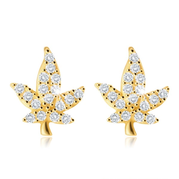 375 Gold Ohrringe – Hanfblatt mit klaren Zirkonen geschmückt