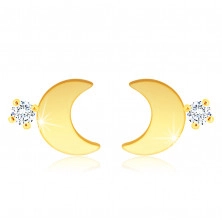 14K Gold Ohrringe – glänzender Halbmond, ein klarer Zirkon