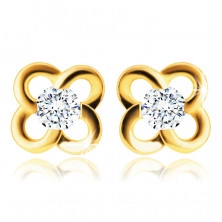 585 Gold Ohrringe – Blume mit einem klaren Zirkon, runde Blütenblätter