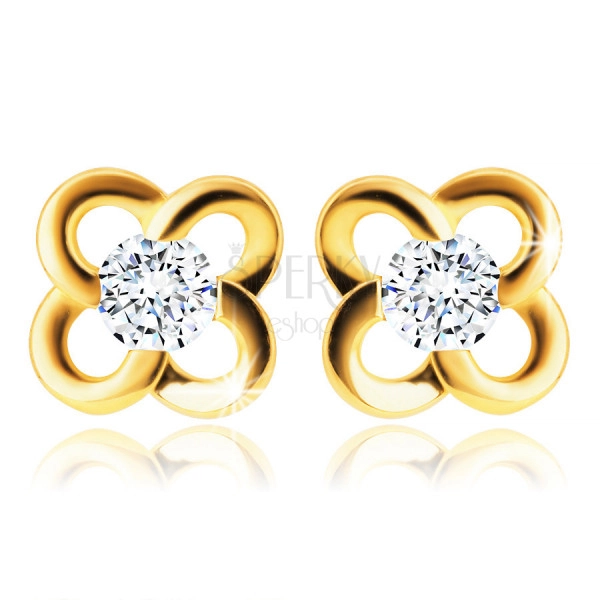 585 Gold Ohrringe – Blume mit einem klaren Zirkon, runde Blütenblätter